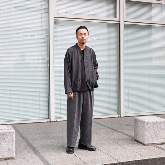 Draping Elastic In Tuck Wide Trousers N Tweed