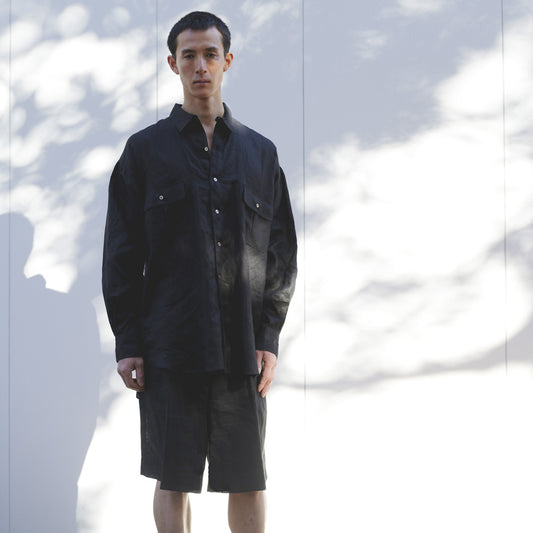HIGH COUNT LINEN CLOTH 2TUCK BUTTON SHORTS