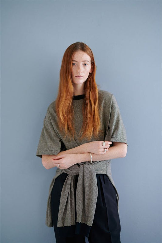 COTTON HEMP BORDER LONG TEE