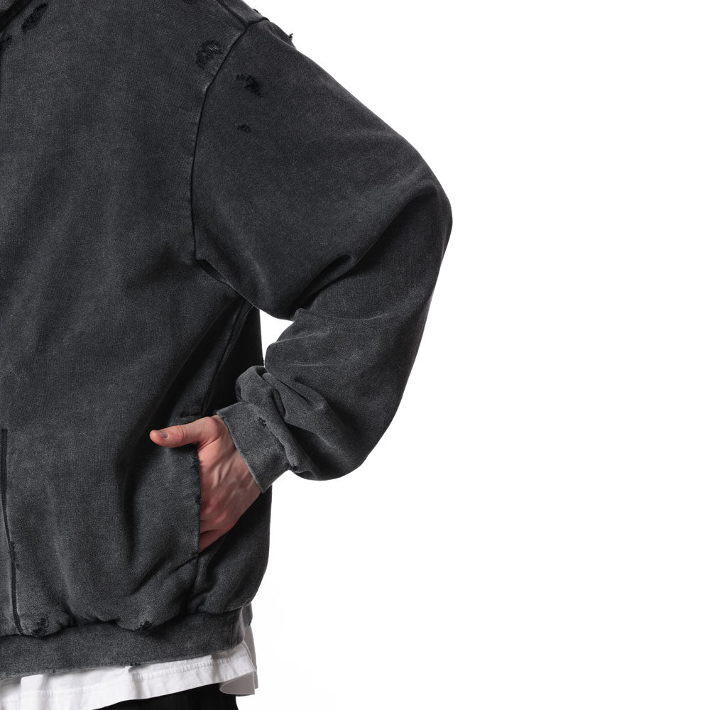 CO SWEAT DISTRESSED ZIP UP HOODIE