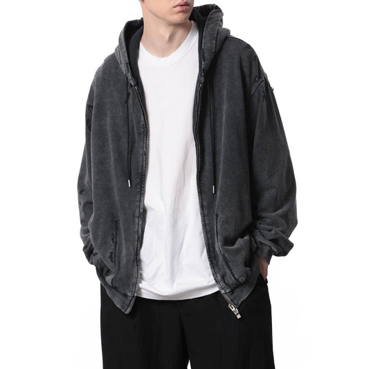 CO SWEAT DISTRESSED ZIP UP HOODIE
