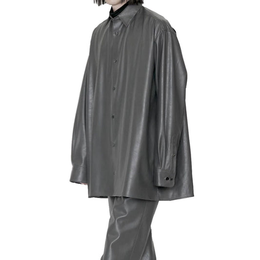 Synthetic Leather Oversized Shirt Jacket