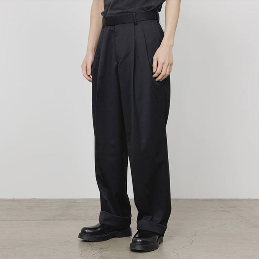 DOUBLE PLEATED WIDE TROUSERS ORGANIC WOOL GABARDINE