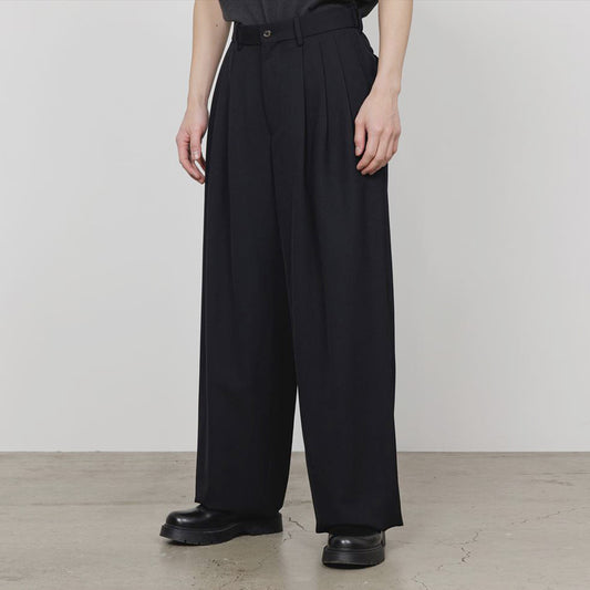 TRIPLE PLEATED WIDE TROUSERS ORGANIC WOOL SURVIVAL CLOTH