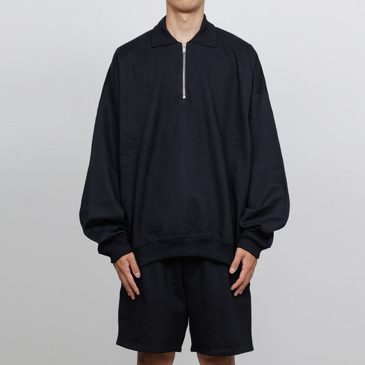 HALF ZIP POLO HUGE SWEAT ORGANIC COTTON HEAVY FLEECE