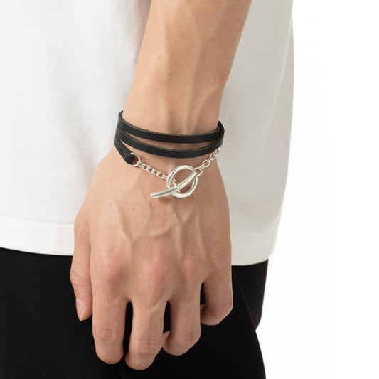 SILVER925 x LEATHER BRACLET