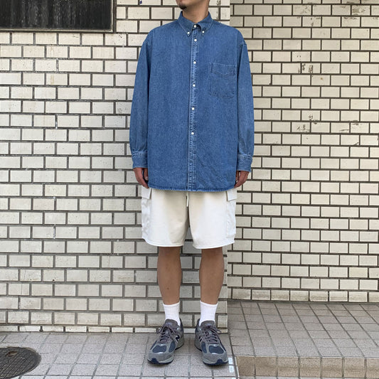 90S FIT UK HEAVY USED DENIM BUTTON DOWN SHIRT
