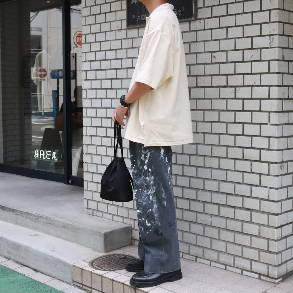 MILK PAINT USED BLACK DENIM 2-TUCK STRAIGHT SLACKS