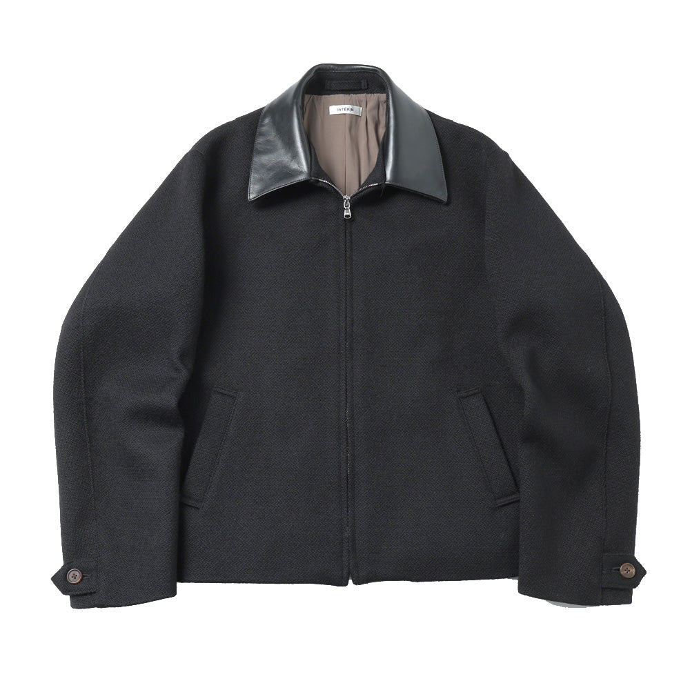 【美品】INTERIM ピュアブラック ウール ハリントン ジャケット INTÉRIM/インテリム】PURE BLACK WOOL HARRINGTON JACKET