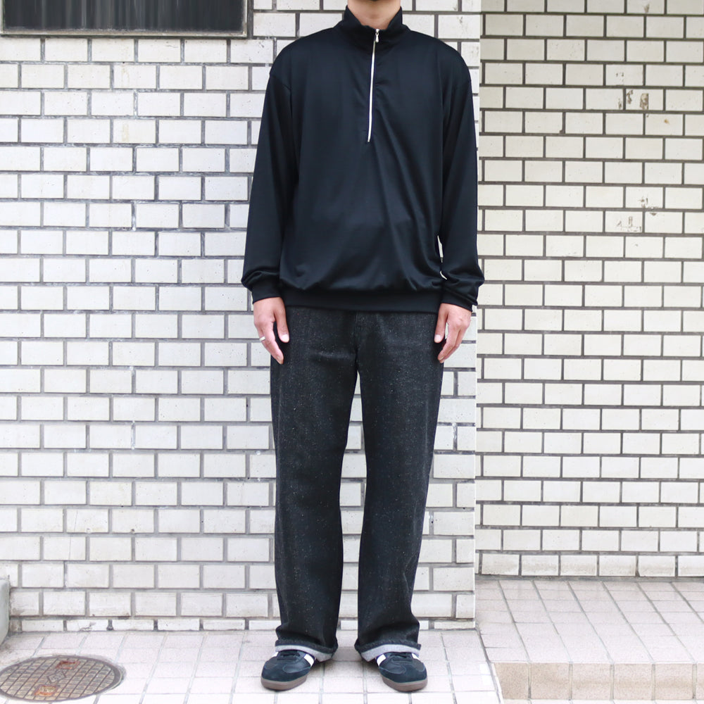 EXTRA FINE MERINO WOOL JERSEY HIGH NECK HALF ZIP