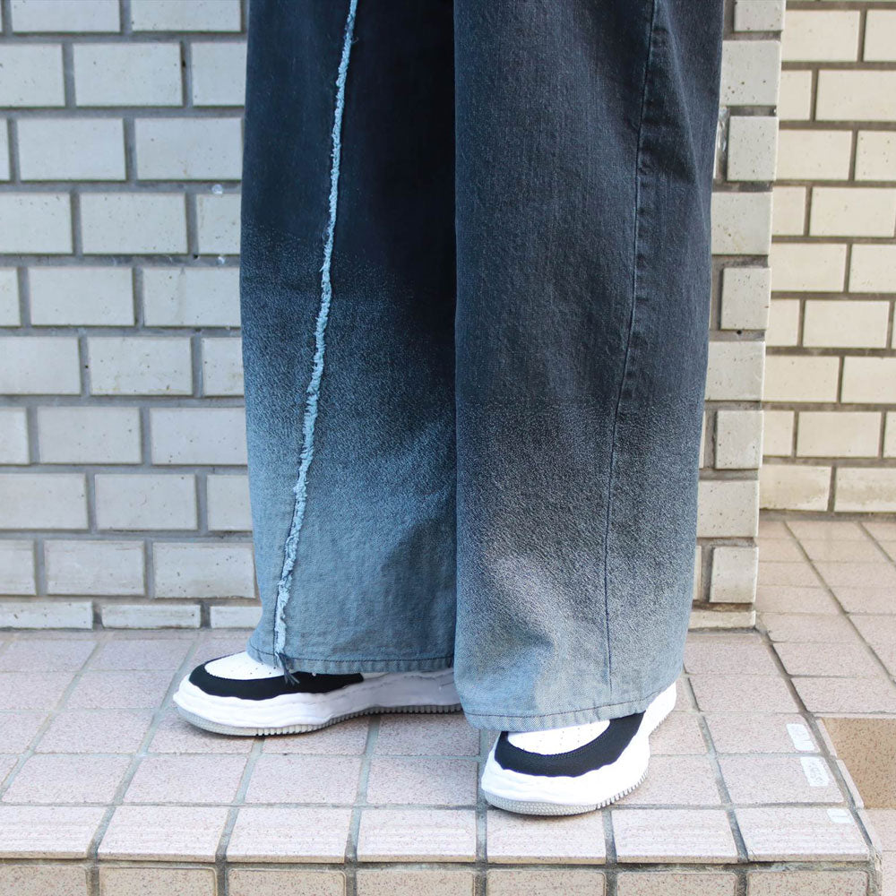 GRADATION JACQUARD DENIM RESIZE WIDE TROUSERS