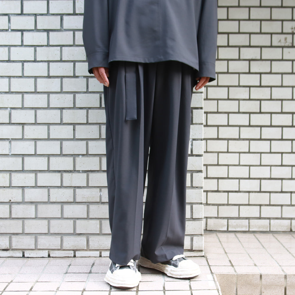 PE/RY STRETCH TROPICAL BELTED WIDE TROUSERS