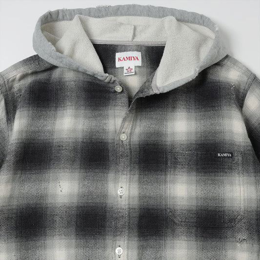 Distressed Hooded Check Shirts