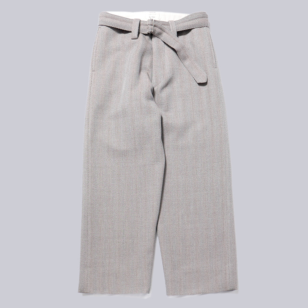 STRUCTURED DIAGONAL MELANGE WOOL DEADSTOCK BELTED MIL BAGGY TROUSERS