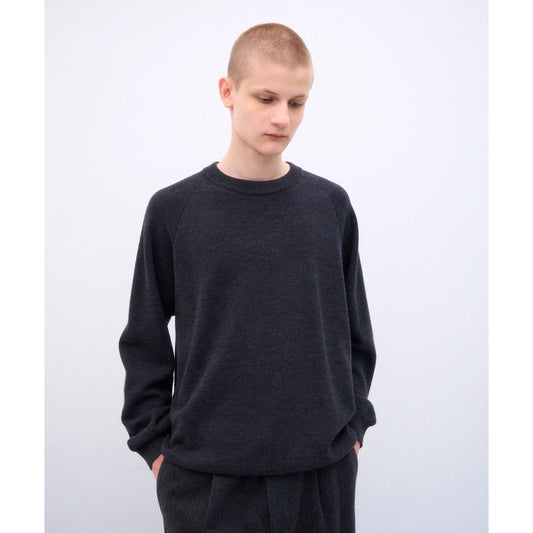 WOOL COTTON TERRY CREW-NECK SWEATER