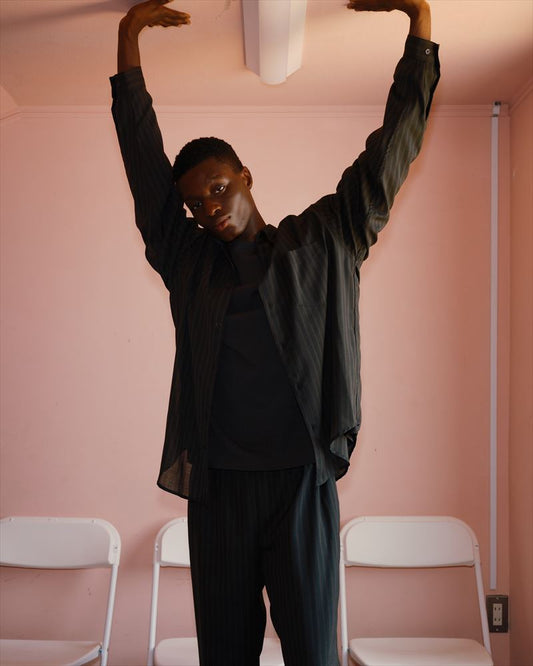 STRIPE SHIRT RECYCLE POLYESTER x WOOL