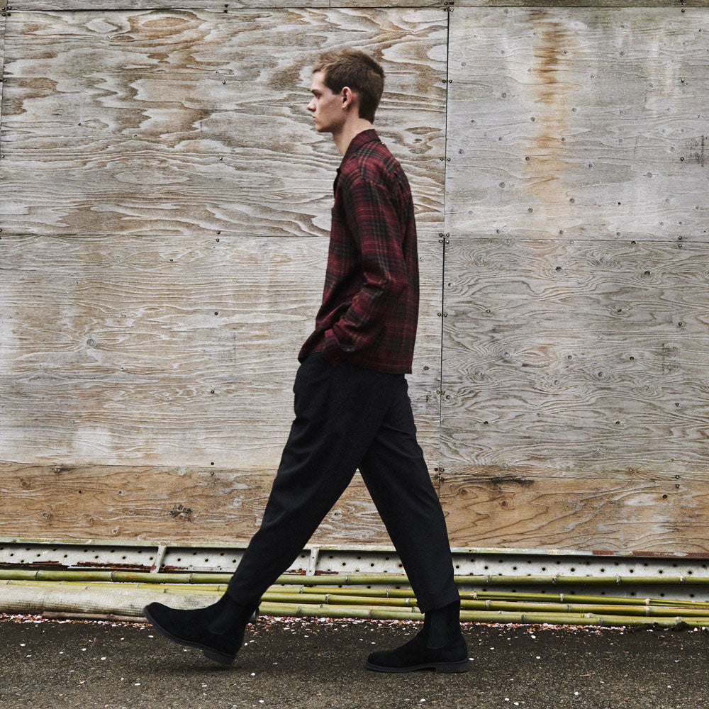 Ry.Wool Check Open Collar SH