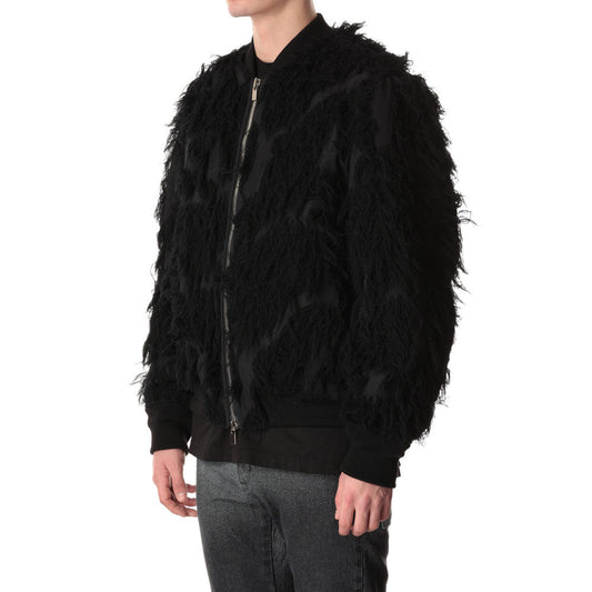 WO/PE FUR JACQUARD BOMBER JACKET