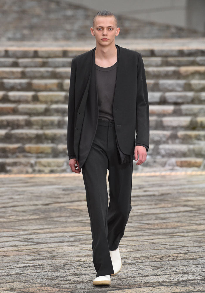 COTTON DOUBLE FACE COLLARLESS CARDIGAN