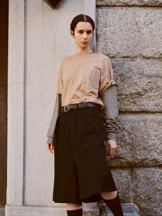 COTTON HEMP BORDER LONG TEE