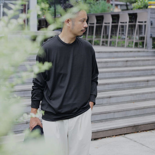 CREW NECK L/S TEE SUPER100s WASHABLE WOOL JERSEY