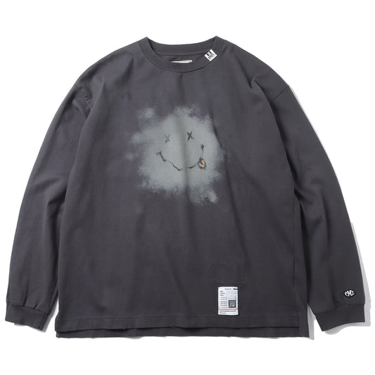  DISTRESSED SMILY FACE PRINTED L/S TEE  
