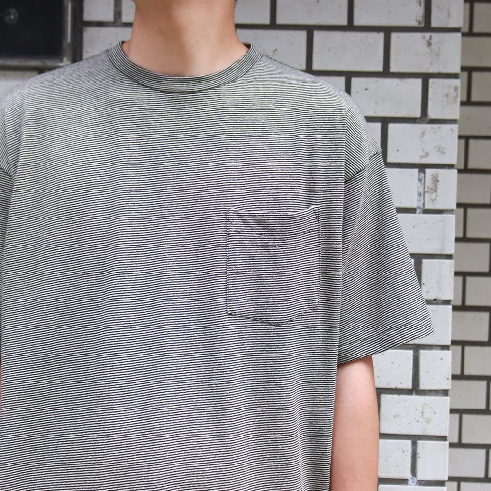 COTTON HEMP BORDER POCKET TEE