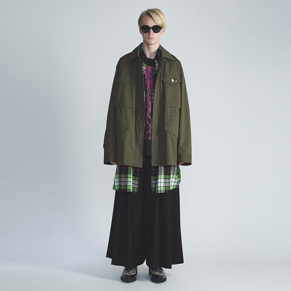WOOL GABARDINE 2TUCK CROPPED WIDE SLACKS