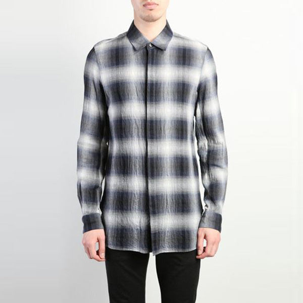 Ry/Co/Wo強撚チェックローン ロングシャツ