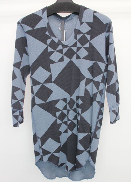 プリントワッフル Uネック7分袖