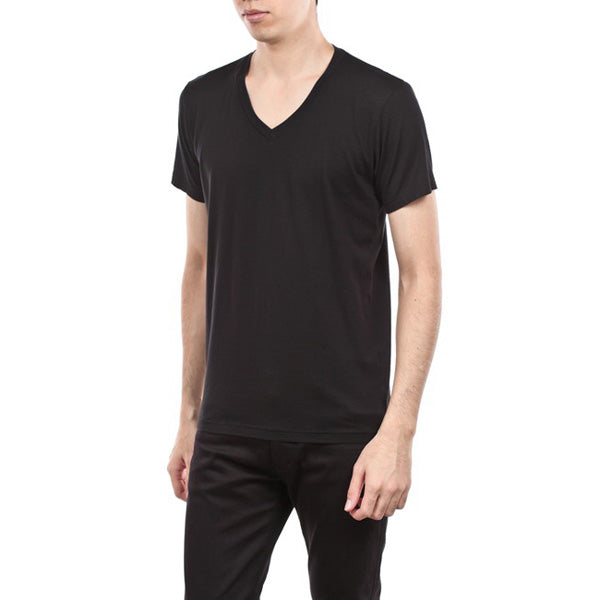 スーピマ天竺 Vネック 半袖 (WHITE/BLACK)