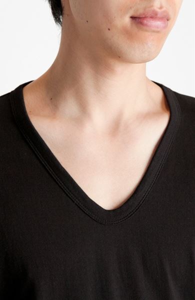 スーピマ天竺 Uネック 7分袖 (WHITE/BLACK)