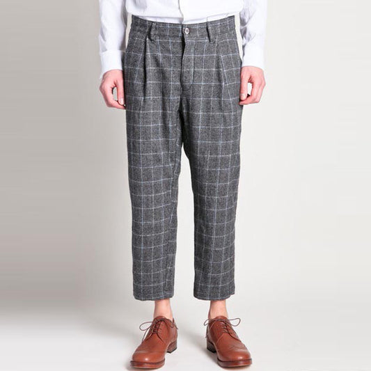 2/48圧縮ウールグレンチェック 1タックワイドパンツ