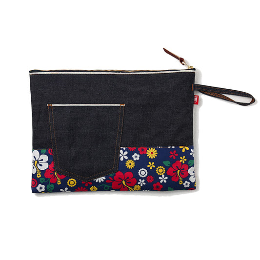 DENIM FLOWER CLUTCH BAG