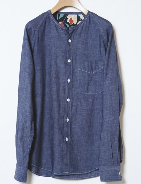 NO COLLAR SHIRTS INDIGO GAUZE CHAMBRAY
