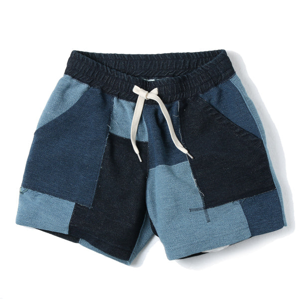 patchwork knit denim short pants