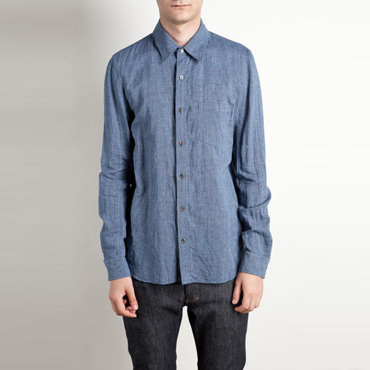 コットンリネンシャンブレー 1ポケットレギュラーシャツL/S