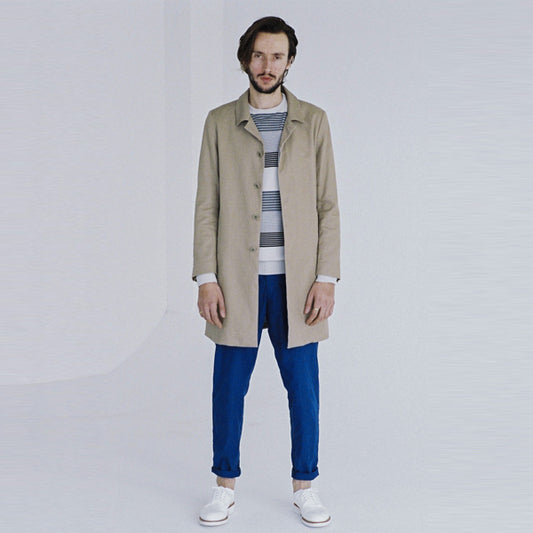 綿麻ストレッチ ステンカラーコート