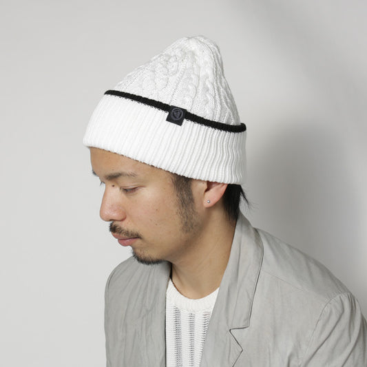 ライン入り アランニットキャップ