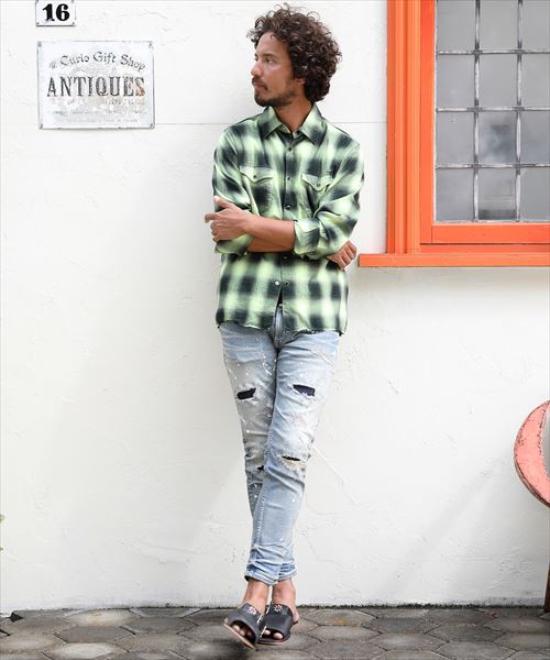 HYBRID STRETCH NEON CRASH DENIM 5P CROPPED TAPERED