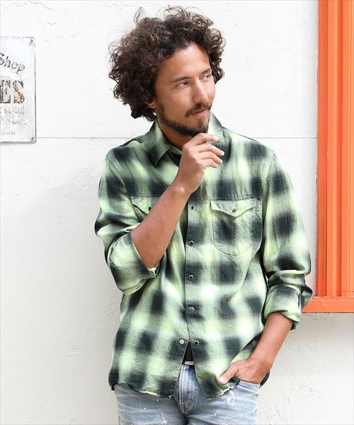 80s NEON COLOR OMBRE CHECK SHIRTS