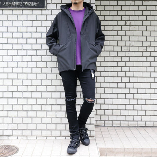 3LAYER LIGHT TAFFETA HOODED HALF COAT