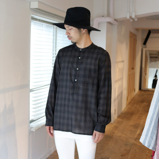 ローンチェック バンドカラープルオーバーシャツL/S