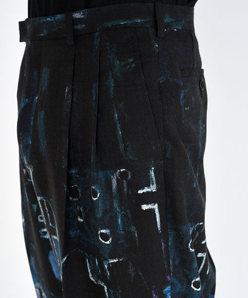 2TUCK TAPERED WIDE WOOL GABARDINE INKJET (CROSS)