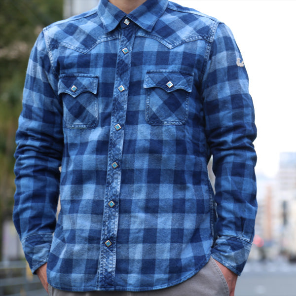 REVIVAL INDIGO FLANNEL CHECK SHIRTS