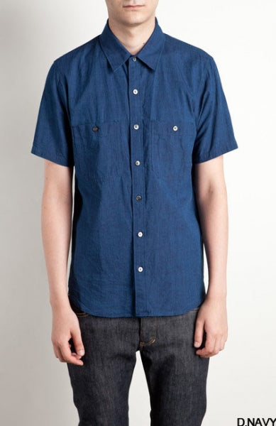 5oz インディゴシャンブレー パッチポケットシャツ S/S