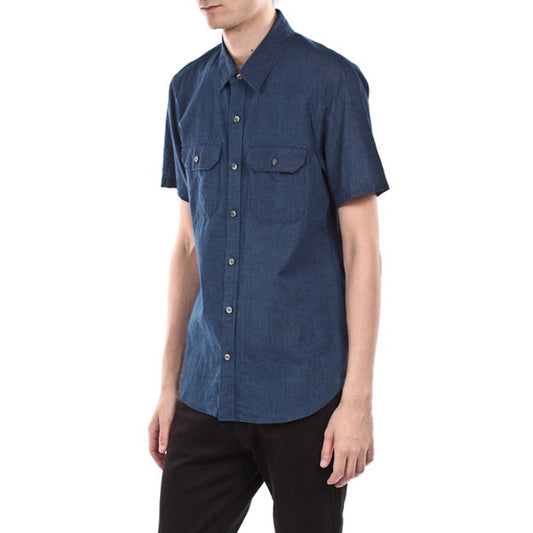 5ozインディゴシャンブレー パッチポケットシャツS/S