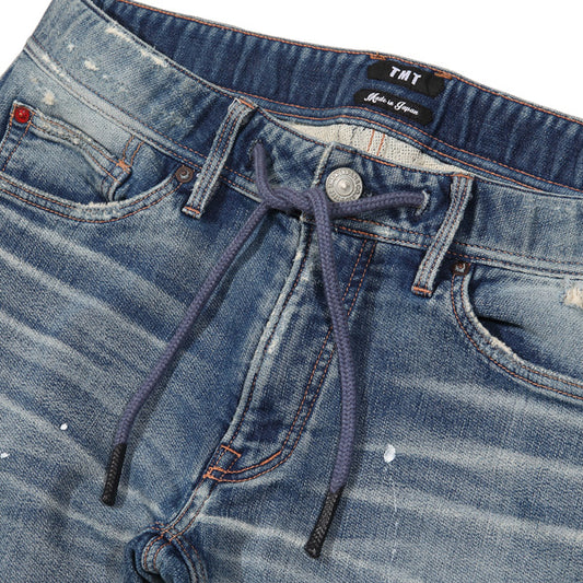 SWEATLIKE-STRETCH CRASH DENIM 5P CROPPED TAPERED