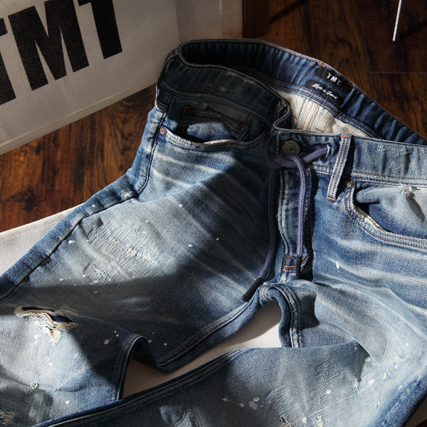 SWEATLIKE-STRETCH CRASH DENIM 5P CROPPED TAPERED