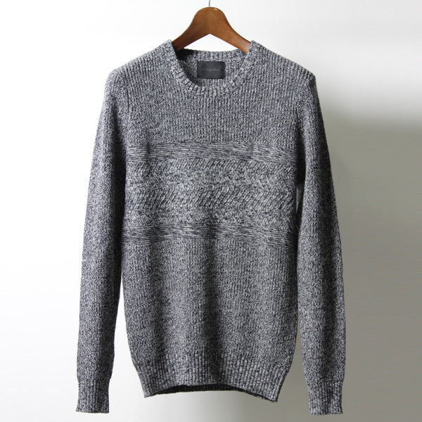 RAMIE COTTON ヘリンボーン切替ニットクルーネック